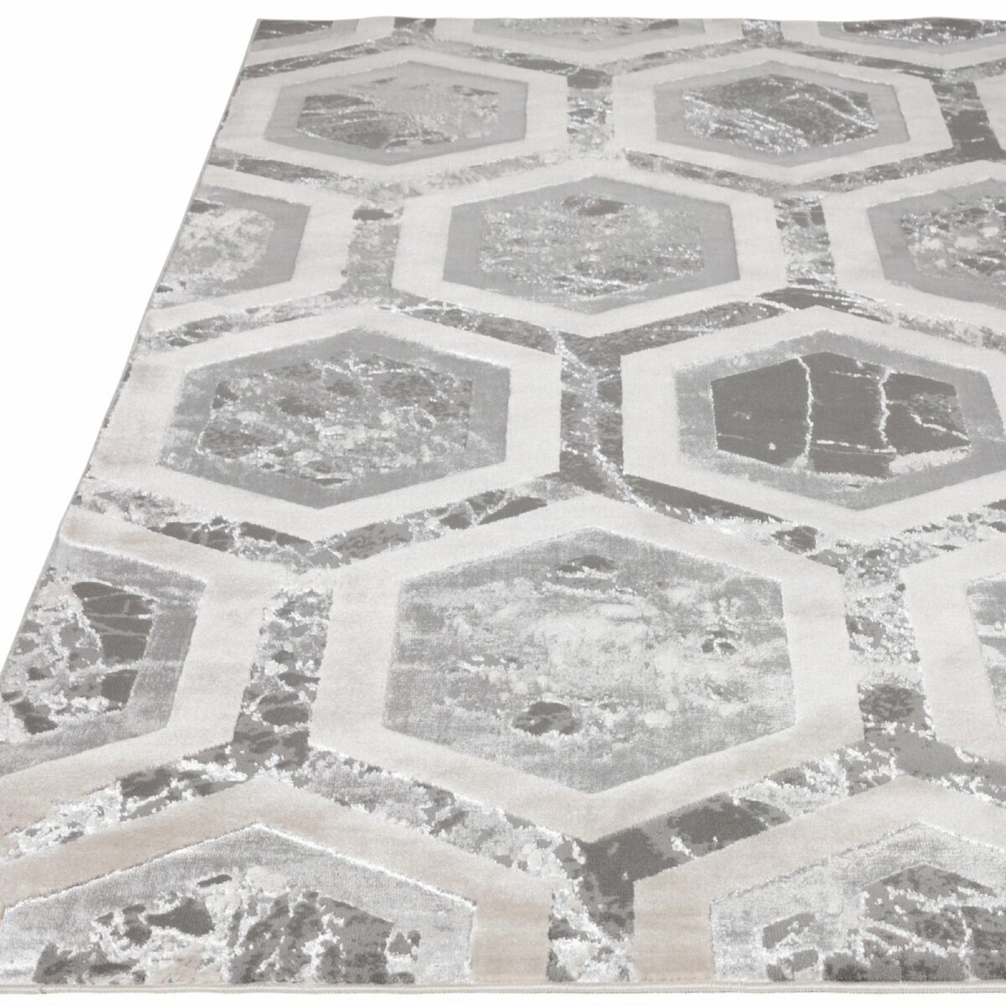 Tapete cinzento com padrão hexagonal