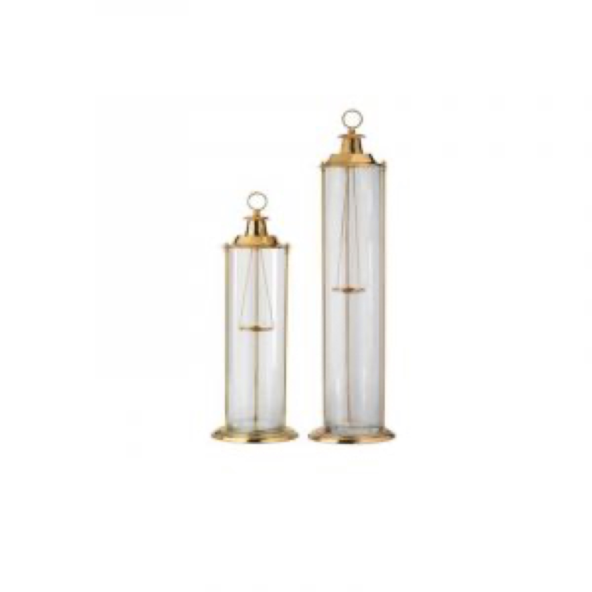 Lanternas decorativas em vidro e dourado